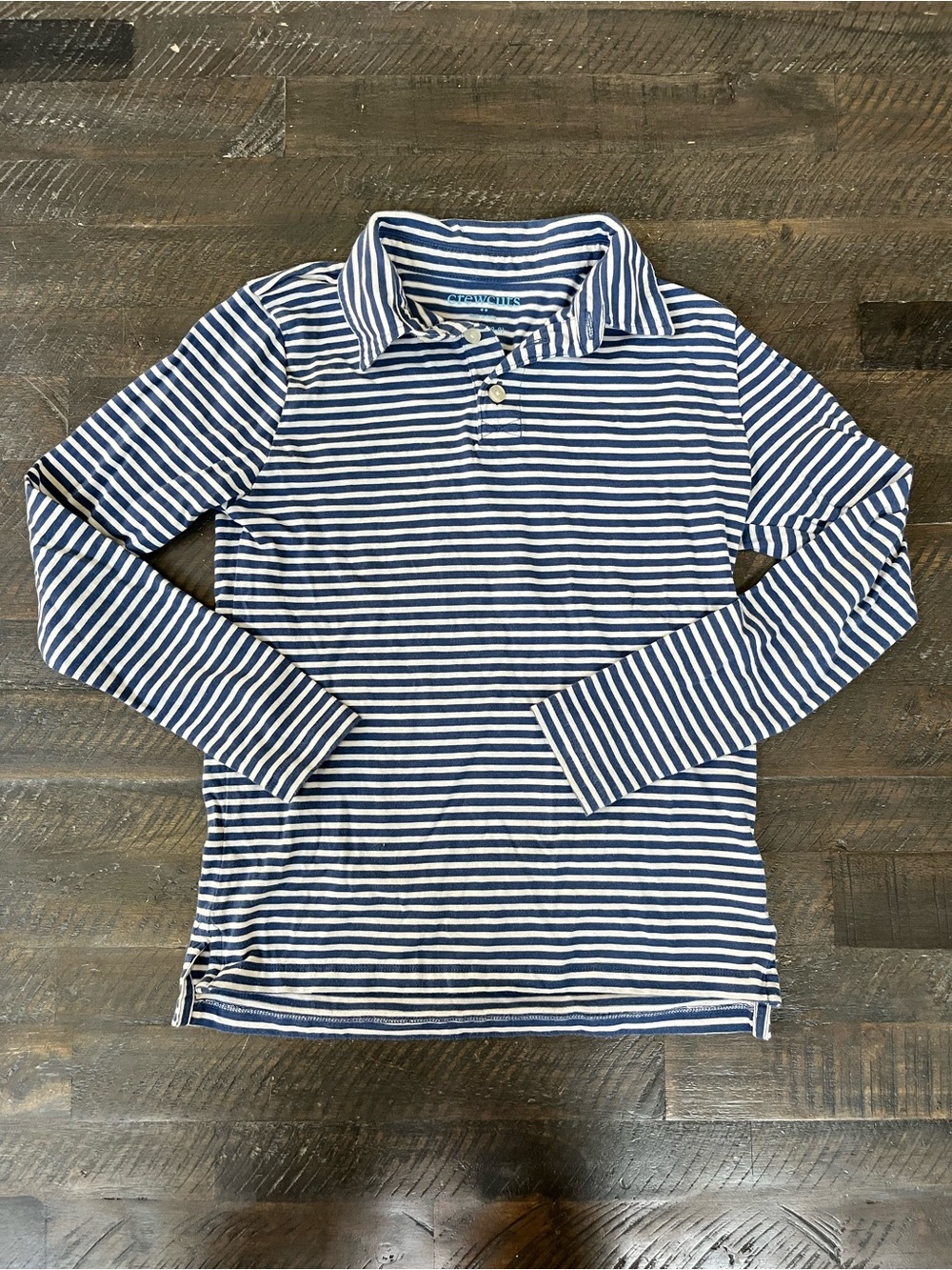 Crewcuts Boys 10-11 Blue & White Striped Polo Long Sleeve